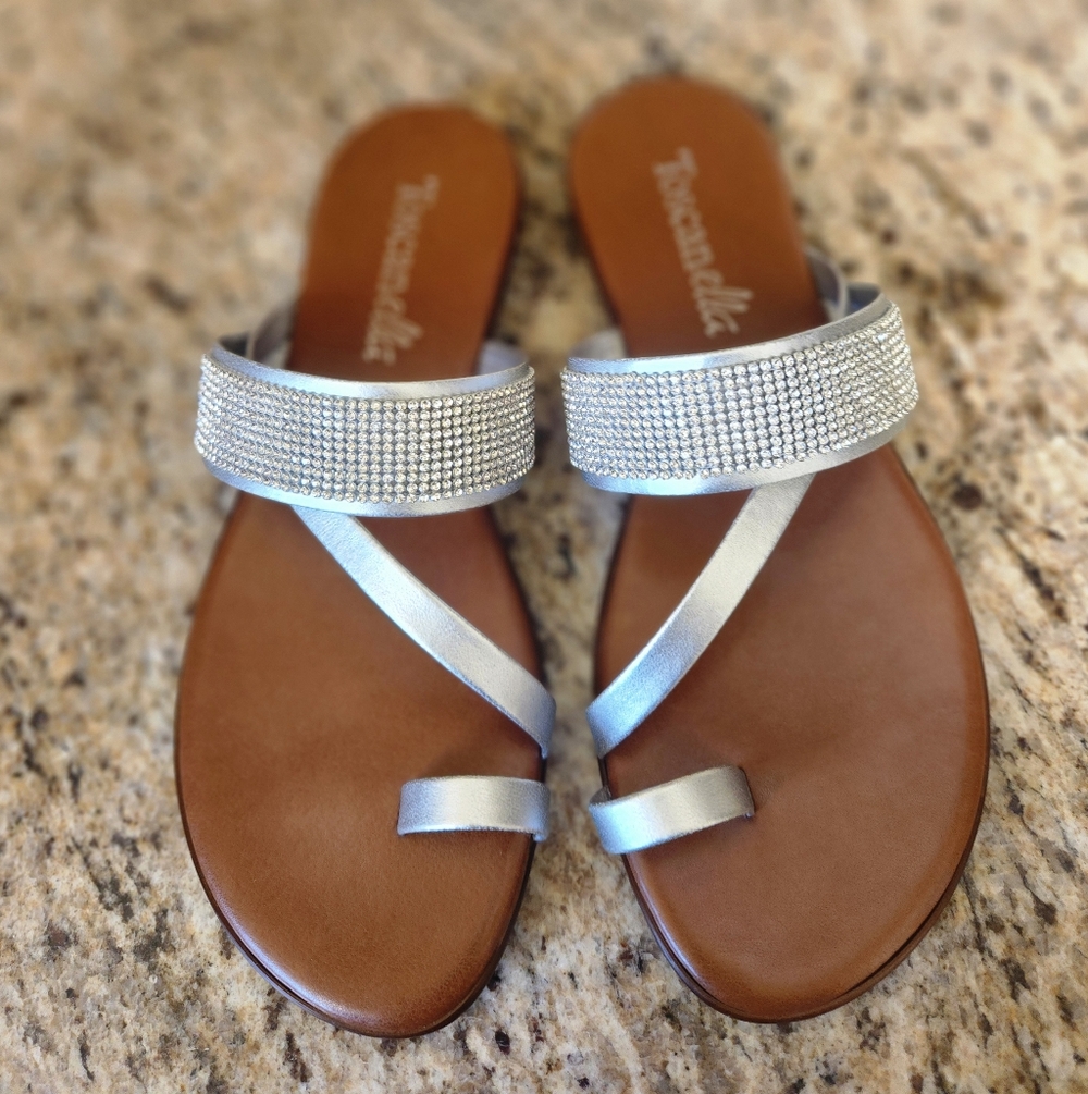 Toscanella Rhinestone Embellished Silver Sandals. Made In ITALY.GreatCondition.